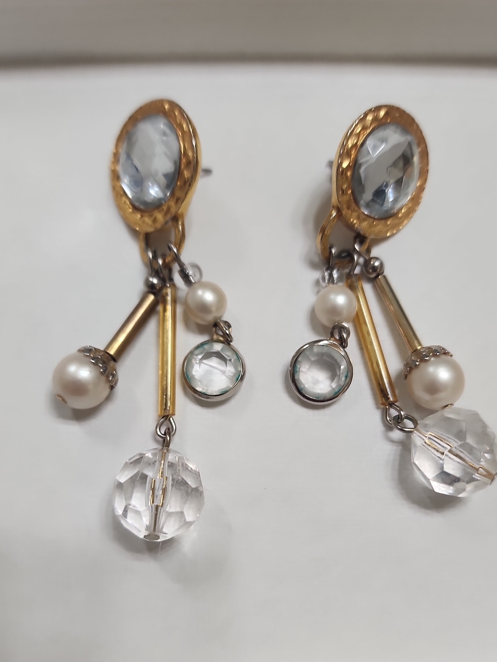 Gold and Clear Dangle Pearl Earrings - Women Jewelry